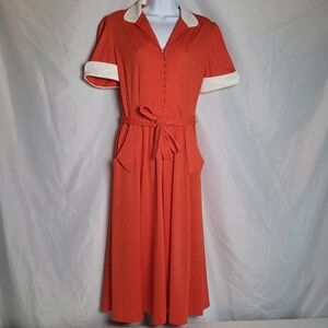 VTG 50's/60's Red/White Micro Dot Rockabilly Pinup Retro Midi Dress Women's M